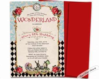 mad hatter birthday invitations/wonderland birthday invites/wonderland birthday invitation template/alice birthday party invitations.
