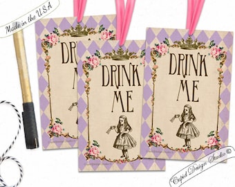 Buvez-moi Alice au pays des merveilles étiquettes / Party favorise étiquettes étiquettes autocollants / étiquettes de décoration cadeau / étiquettes de fête diy / étiquettes imprimables buvez-moi.