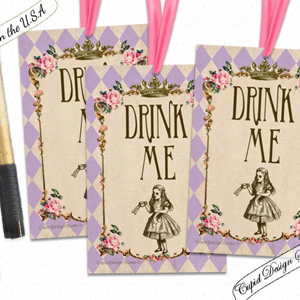 Drink me Alice in wonderland tags / Party favors labels tags stickers / gift decor tags / diy party tags / printable drink me tags.
