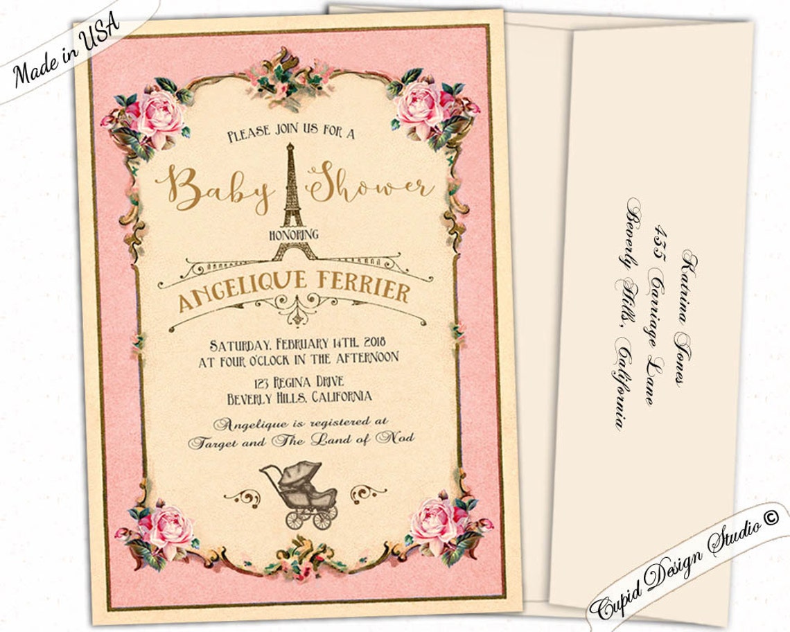 French Baby Shower Invitation/parisian Baby Shower/shabby Chic Etsy
