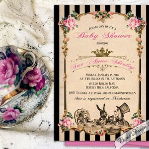 Mad hatter baby shower invites/Mad hatter baby shower invitations/Queen of hearts party invitation/Mad hatter tea party invites.