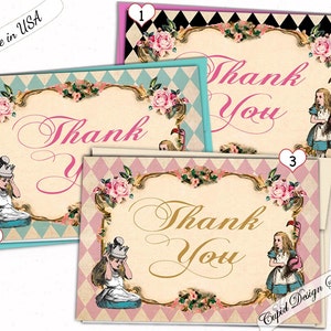 Alice through the looking glass thank you cards set  / Alice in wonderland Thank you cards wedding / Thank you card set.