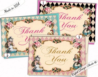 Alice through the looking glass thank you cards set  / Alice in wonderland Thank you cards wedding / Thank you card set.