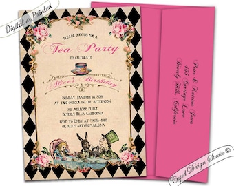 Alice in wonderland invitation printable/Alice and wonderland invitation/Mad hatter invitations/Alice in wonderland invite. Tea party. AB1