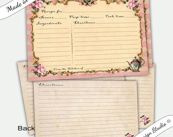 Recipe cards for bridal shower. Gold pink recipe cards. For the bride stationery. Marie Antoinette recipe cards. Printable instant download.