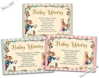 Peter Rabbit apporte un livre au lieu d'une carte, Beatrix Potter livre de baby shower au lieu d'une carte, apporte un livre, insert de carte, inserts de livre de lapin