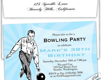 Bowling birthday invitation. 50th birthday invitation. 60th, 40th, 30th, digital printable personalized or printed for adult