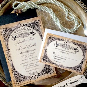 Gold and Black wedding invitations. Royal wedding invitations. Ornate Wedding invites. Elegant Wedding invitation. Custom Personalized.