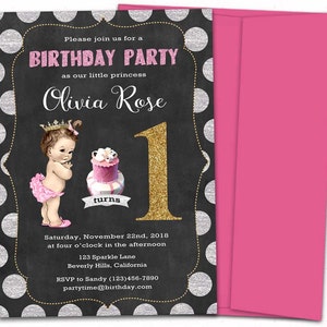 First Birthday girl/1st Birthday invites/first birthday invitation girl/printable birthday invitation/1 year old birthday girl.