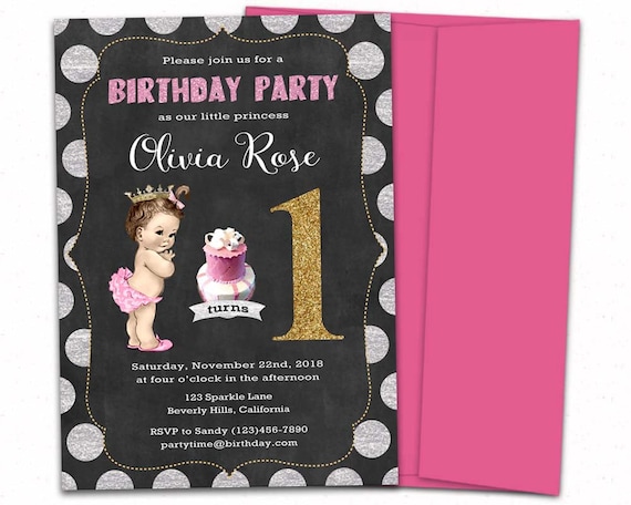 First Birthday girl/1st Birthday invites/first birthday invitation girl/printable birthday invitation/1 year old birthday girl.