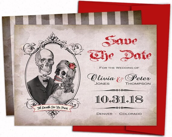 halloween save the date gothic wedding invitations skull etsy