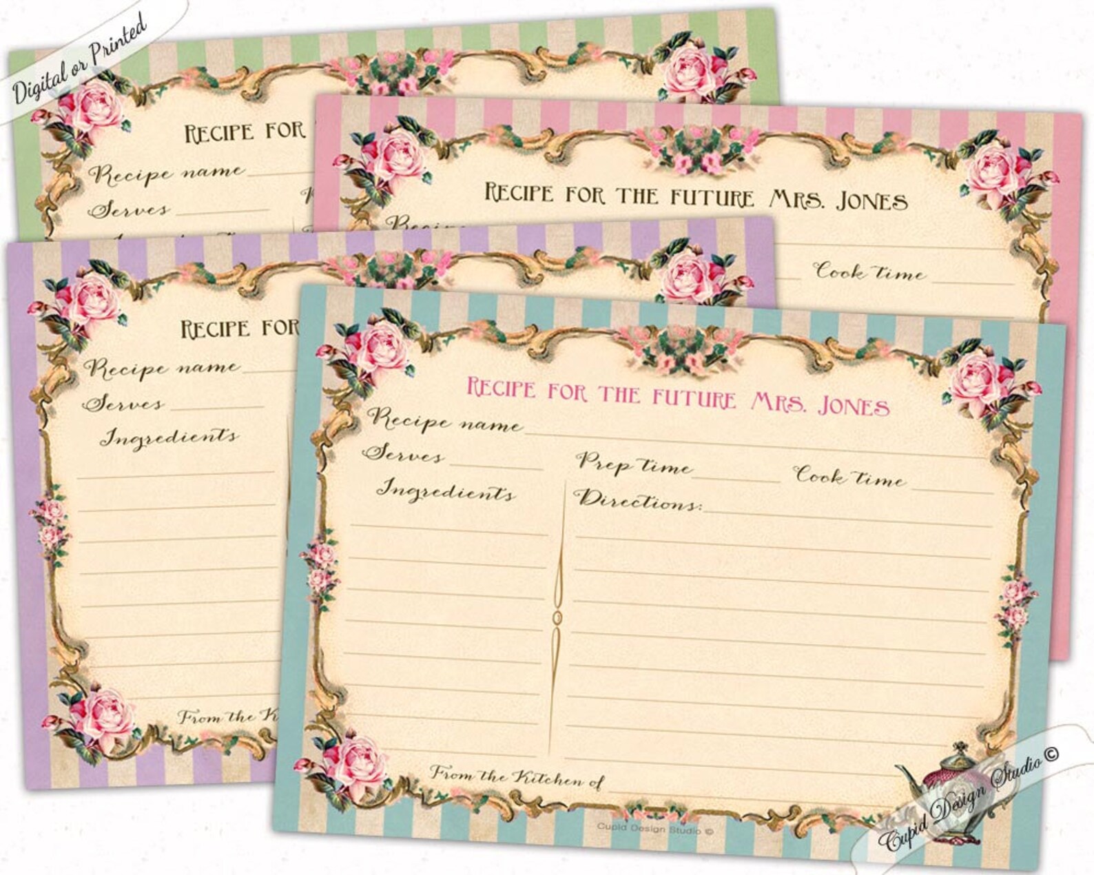 Elegant Recipe Cards for the Bride. Bridal Shower Recipe Etsy