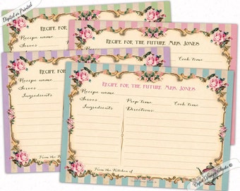 Tarjetas de recetas elegantes para la novia. Tarjetas de recetas de despedida de soltera. Tarjetas de recetas de boda. Tarjeta de receta floral. Receta para la novia. Personalizado