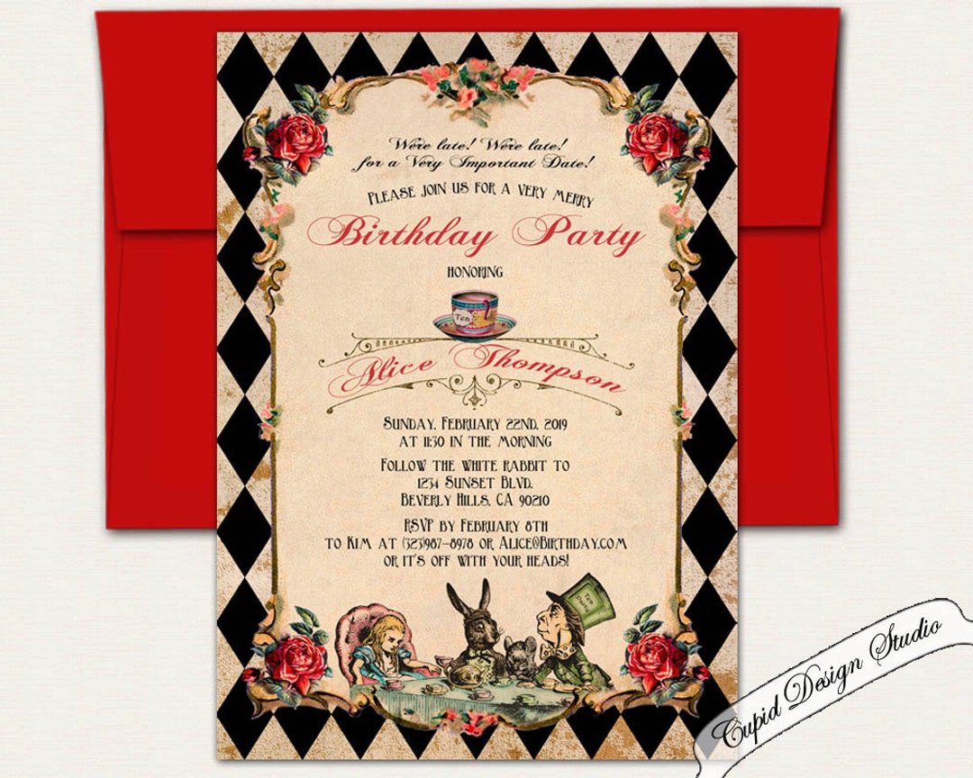 Alice in Wonderland Mad Hatter's Tea Party Printed Baby Shower Invitat -  swirly-world-design