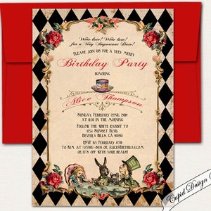 Alice in wonderland invitation, Mad hatter party tea invitation, Mad hatter Prom invitation, Alice and Wonderland Prom party