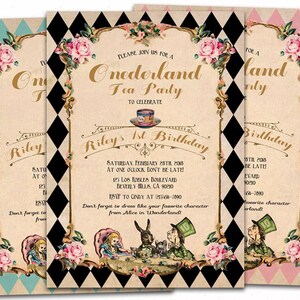 Alice in onederland birthday invitation, mad hatter tea party invitations, alice in wonderland 1st birthday, 1st birthday invitations etsy,