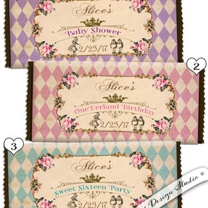 alice in wonderland party favor candy wrappers personalized alice in wonderland candy bar wrapper, alice in onederland chocolate bar wrapper