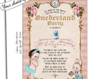Alice in Onederland 1st birthday invitation, alice in wonderland first birthday invitations, alice and wonderland girl first birthday invite