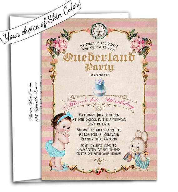 Alice in Onederland 1st birthday invitation, alice in wonderland first birthday invitations, alice and wonderland girl first birthday invite