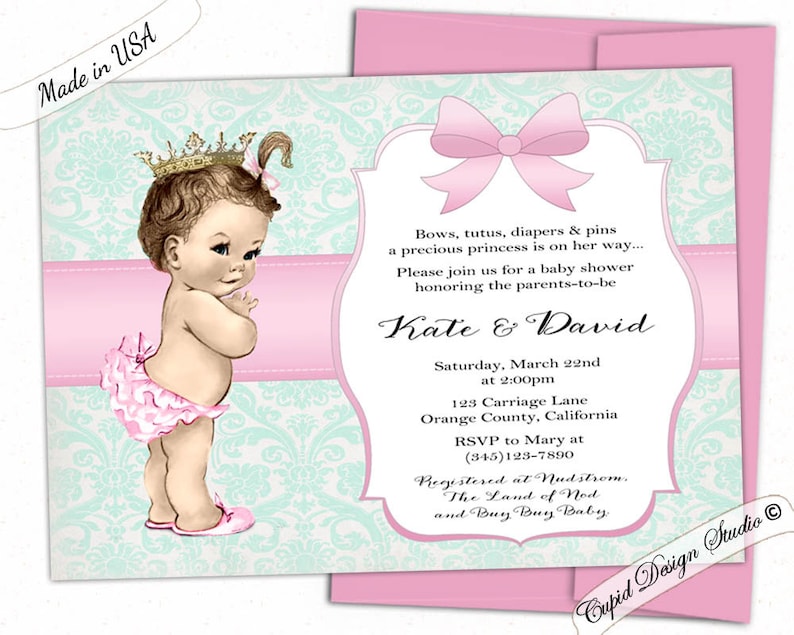 Baby shower invitation girl. Girl baby shower invites. Digital printable or printed. Pink and gray chevron. image 1