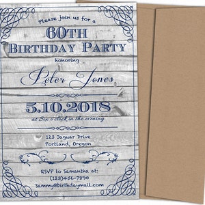 Rustic Birthday Invitations for Men. Printable Birthday Invitations ...