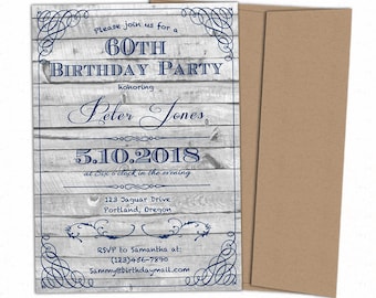 Rustic Birthday invitations for men. Printable Birthday invitations adults. Rustic birthday invitation. Male birthday invitations. Printed.