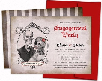 Halloween engagement party invitation, Mexican skull invitation, Muertos invitation, Day of the dead invitation, Printable or printed.