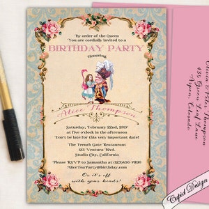 Alice in wonderland baby shower invitations. Mad hatter baby shower invite. Queen of hearts invitation. Wonderland baby shower invites. image 3