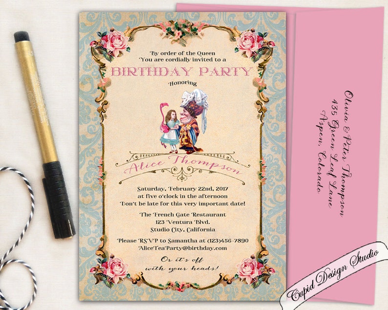 Alice in wonderland baby shower invitations. Mad hatter baby shower invite. Queen of hearts invitation. Wonderland baby shower invites. image 3