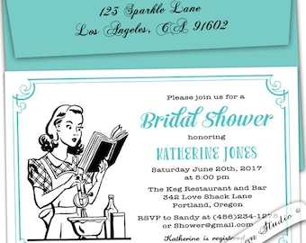Retro housewife Bridal Shower invitation 50’s 60’s for the bride Vintage Adult Birthday personalized custom DIY Digital printable or printed