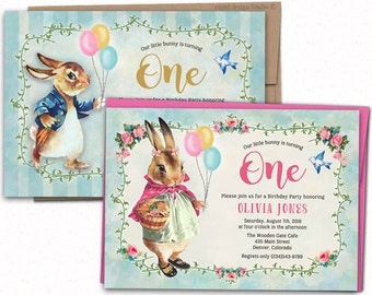 printable peter rabbit birthday party invitations - 5x7" personalized peter rabbit first birthday - Peter rabbit printable invites - custom.