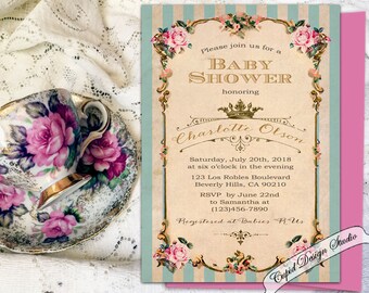 Shabby chic Baby shower invitations, royal baby shower invitation, baby shower invitation princess, french princess baby shower invitation,