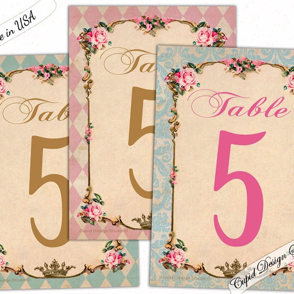 Elegant table numbers/Royal table numbers gold/Unique table numbers wedding/Shabby chic table number cards/Printed table numbers.