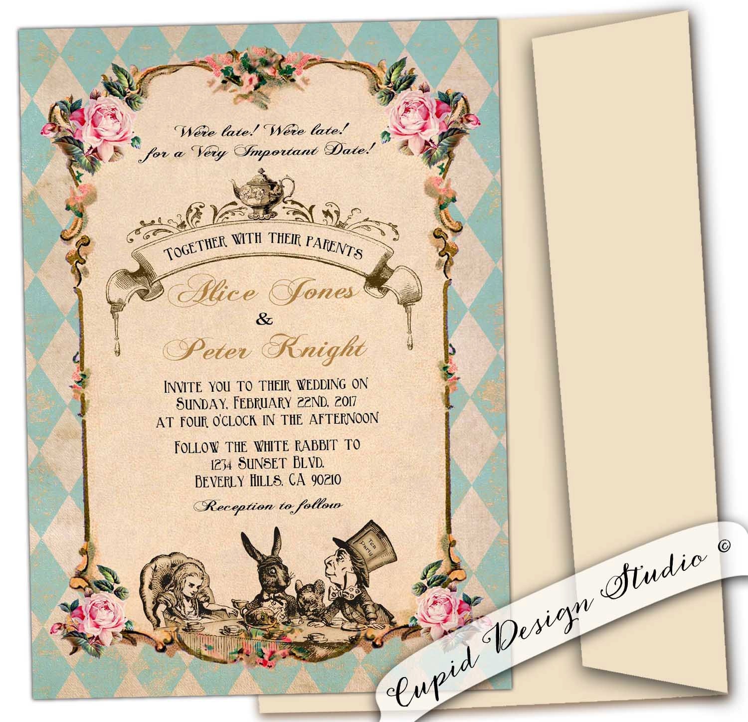 Alice in Wonderland Wedding Invitation. Mad Hatter Tea Party - Etsy