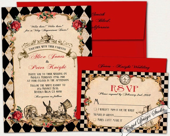 Wedding Wonderland Vintage Alice In Wonderland Invitation