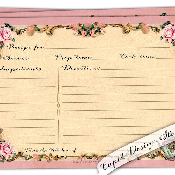 Bridal shower recipe cards - gifts for the future bride - vintage royal Elegant recipe card-Pink & gold Recipe cards.