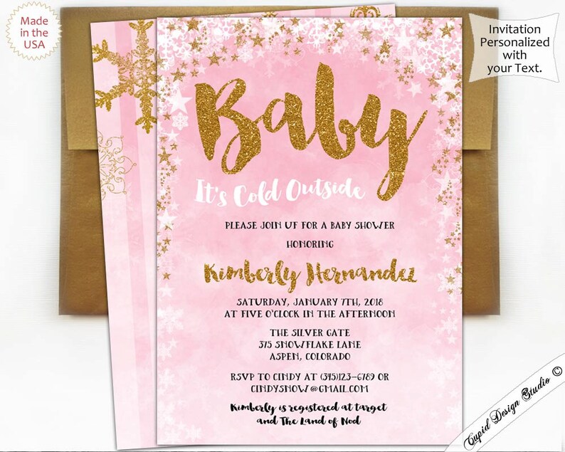 Gold Glitter Winter Baby Shower Pink And Gold Baby It S Cold Outside Invitation Winter Baby Shower Invites Winter Wonderland Invitations Invitations Announcements Paper Party Supplies Jewellerymilad Com