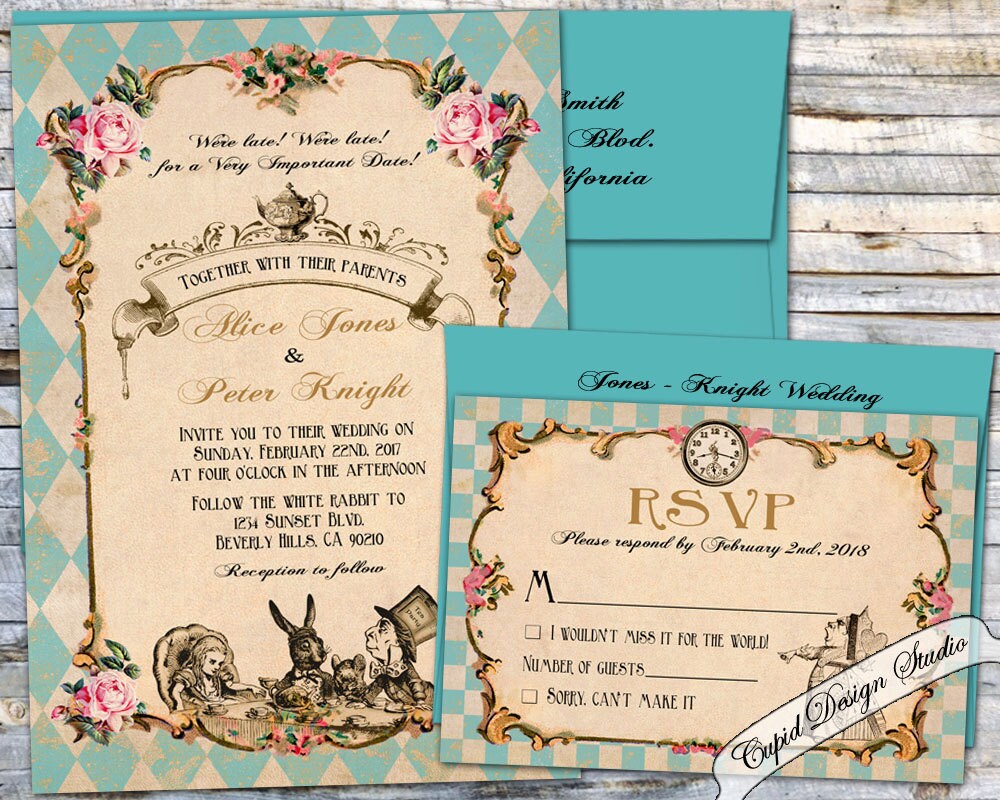 Alice in Wonderland Wedding Invitation. Mad Hatter Tea Party Etsy