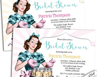 Retro bridal Bachelorette party invitations / Printable bachelorette party invitations / Printed bridal shower invites / Digital PDF file.