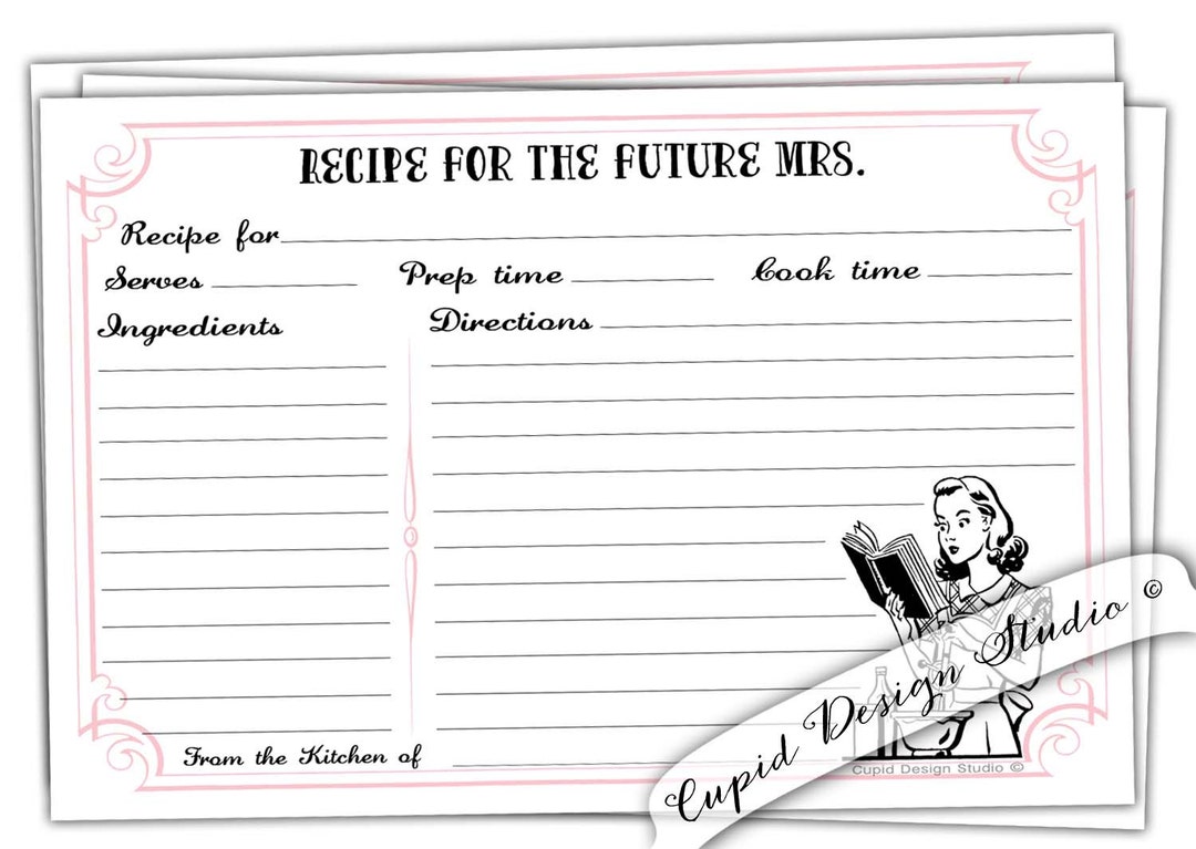 Printable Recipe Card. Bridal Shower Recipe Card. for the Bride