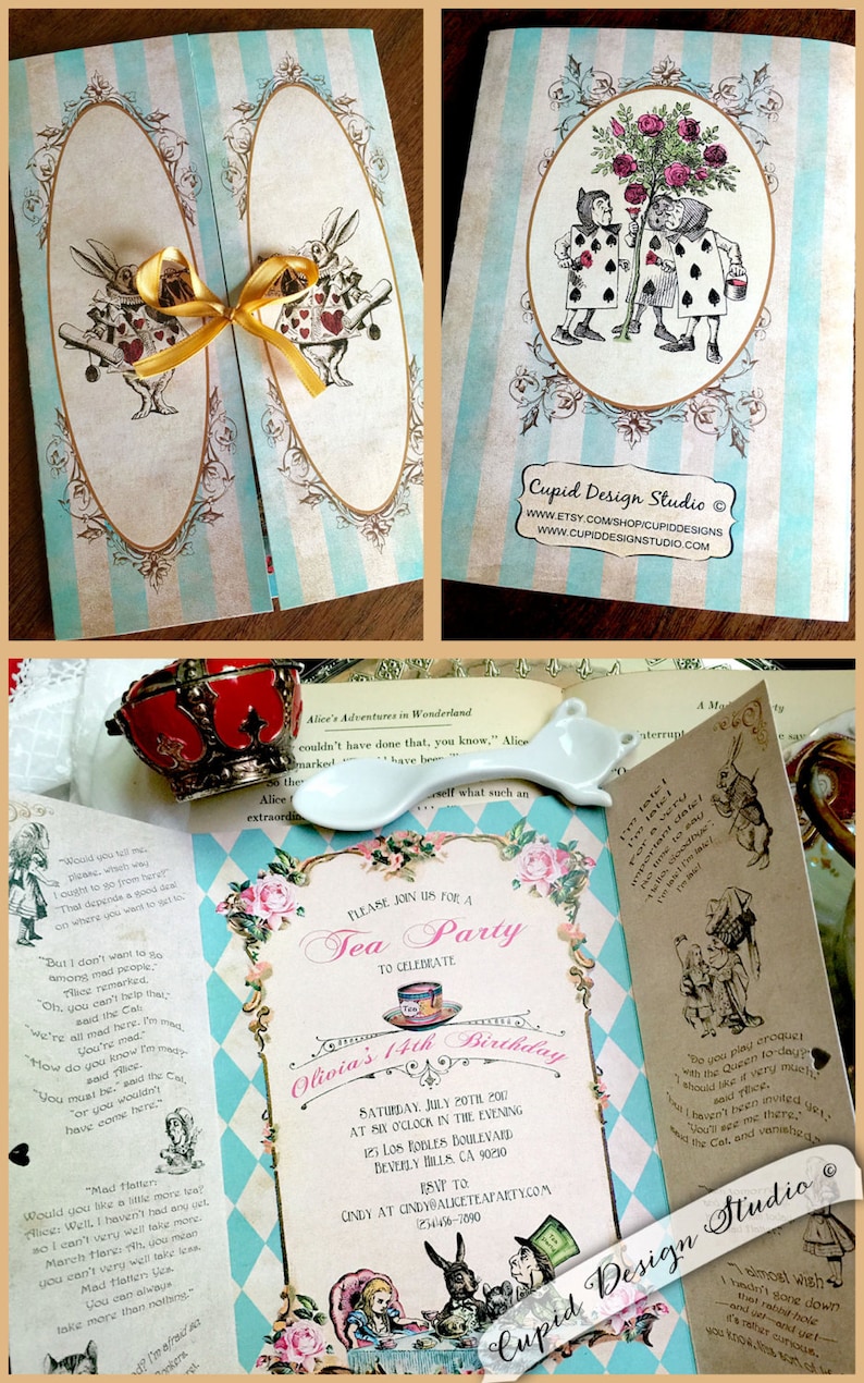 Mad hatter tea party invitation Alice and wonderland wedding invitations Alice in Wonderland invitation Alice through the looking glass