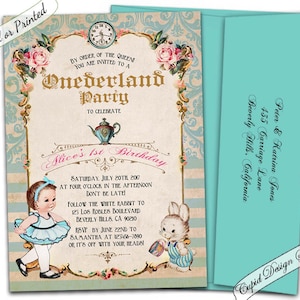 Alice in onederland invitation, alice in wonderland first birthday, alice in onederland birthday, Alice and Wonderland 1st birthday invites.