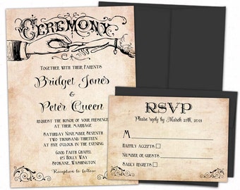 Romantic Wedding invitations - Elegant wedding invitations - Vintage wedding invitations - Unique wedding invitation - Custom personalized.