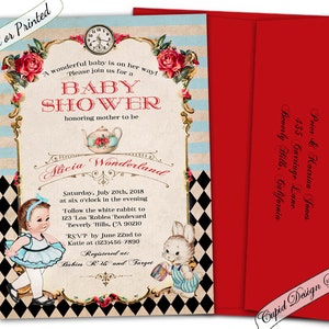 alice in wonderland baby shower invitation girl, Baby Alice Mad Hatter tea party invites evite Custom Printable or printed personalized