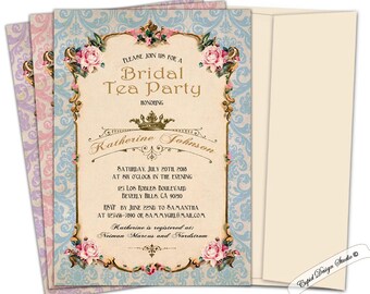 Tea party bridal shower invitation/Tea party birthday/Tea birthday invitation/Pink/blue/purple/Custom personalized printable or printed/