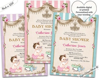 Princess baby shower invitation - Princess baby shower invites - Little princess baby shower invitations - Pink and gold baby shower invites