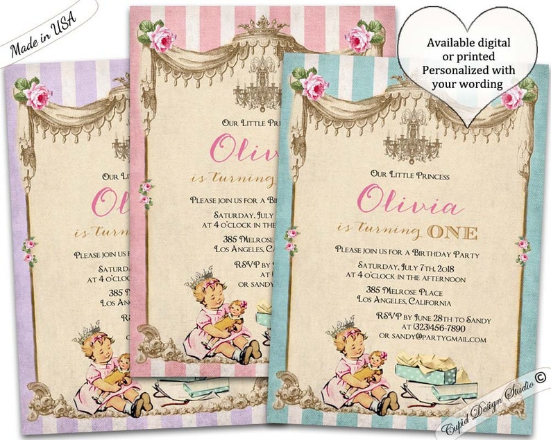 Crown birthday. Girl birthday party Girl 1st birthday invitation Royal invitations Princess invitations 2nd birthday invitation