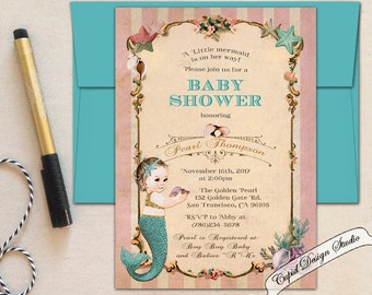 Mermaid baby shower invitation/Mermaid baby shower invites/Little mermaid baby shower invitations/Coral baby shower invitation/Baby shower.