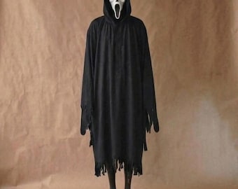 Zwarte glinsterende Ghostface-mantel, slasher-kostuumcape