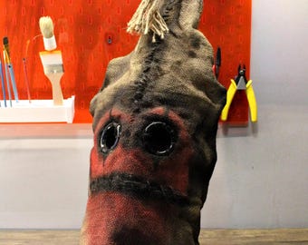 Handgemaakt jute vogelverschrikkermasker horrorprop